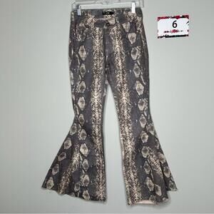 L&B size 6 snake print jeans flare bell bottom denim copper